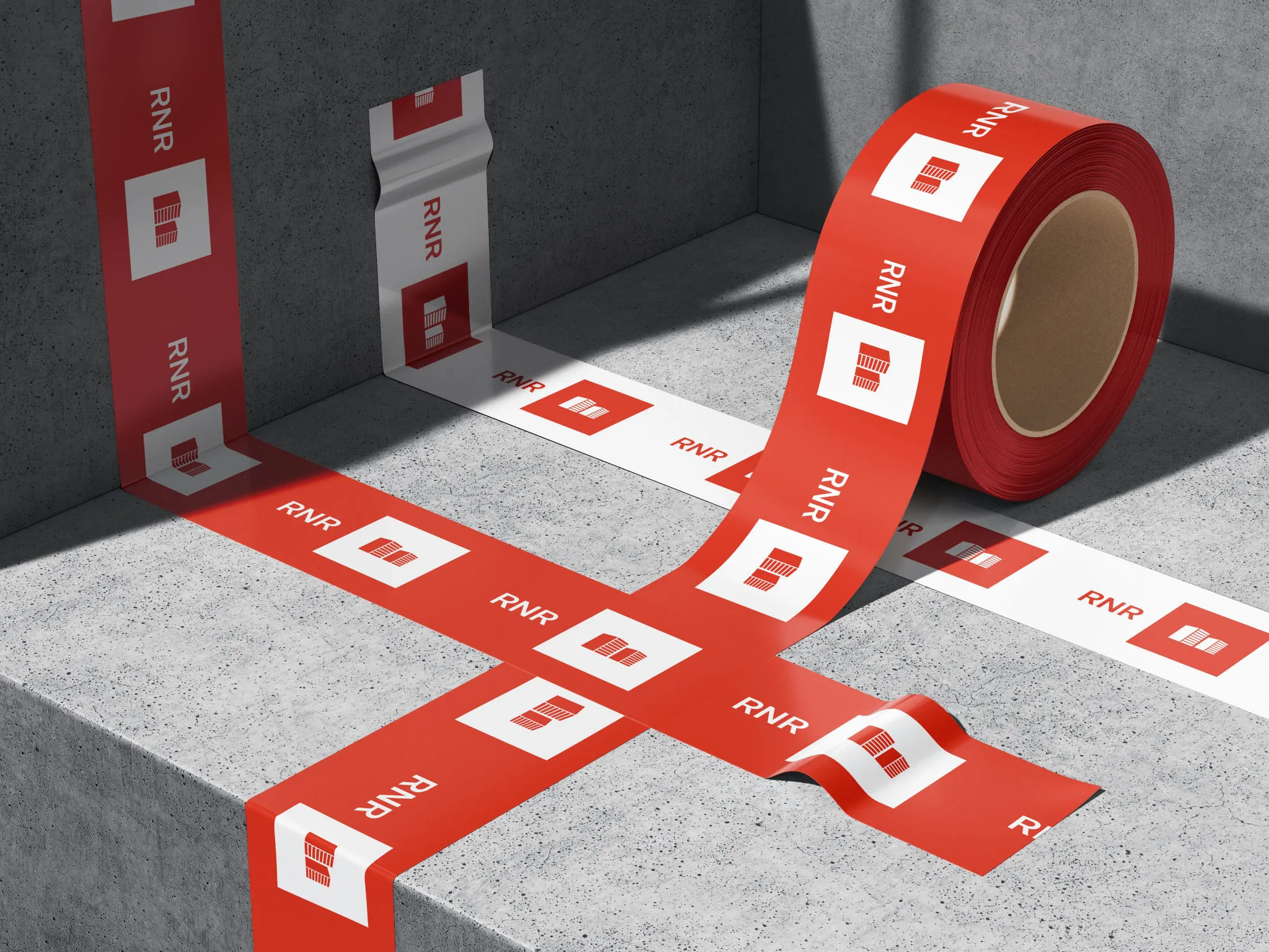 RNR branded red tape rolls